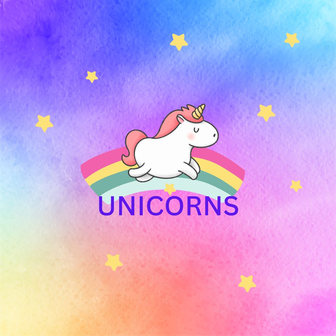 Unicorn toys, figurines, and stuffed animals.