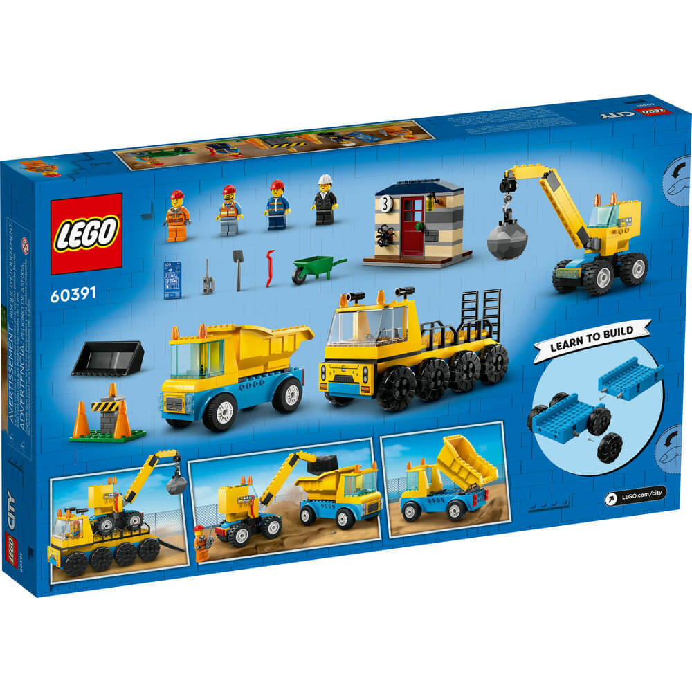 LEGO® City Construction Trucks and Wrecking Ball Crane 60391 (235 Pieces) back of the box