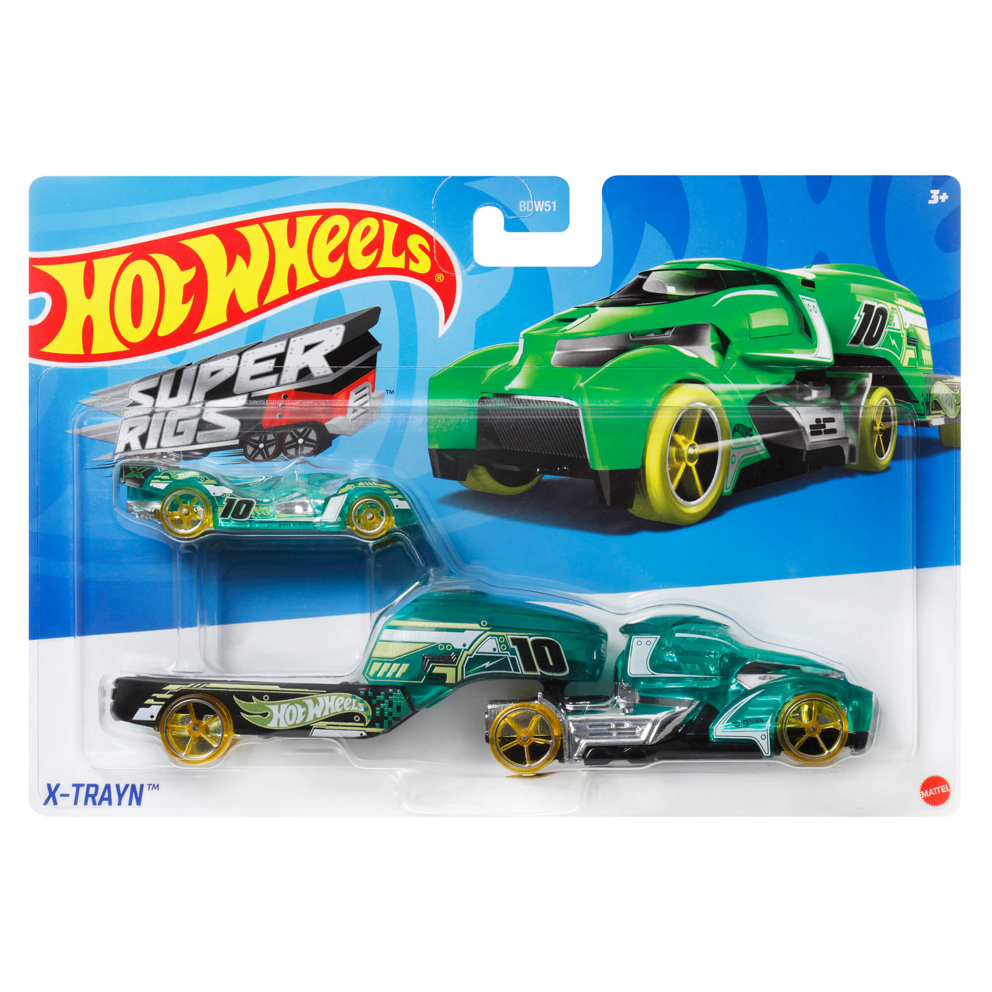 Package for the Hot Wheels Super Rigs X-Trayn 1:64 Scale Diecast Vehicle Set