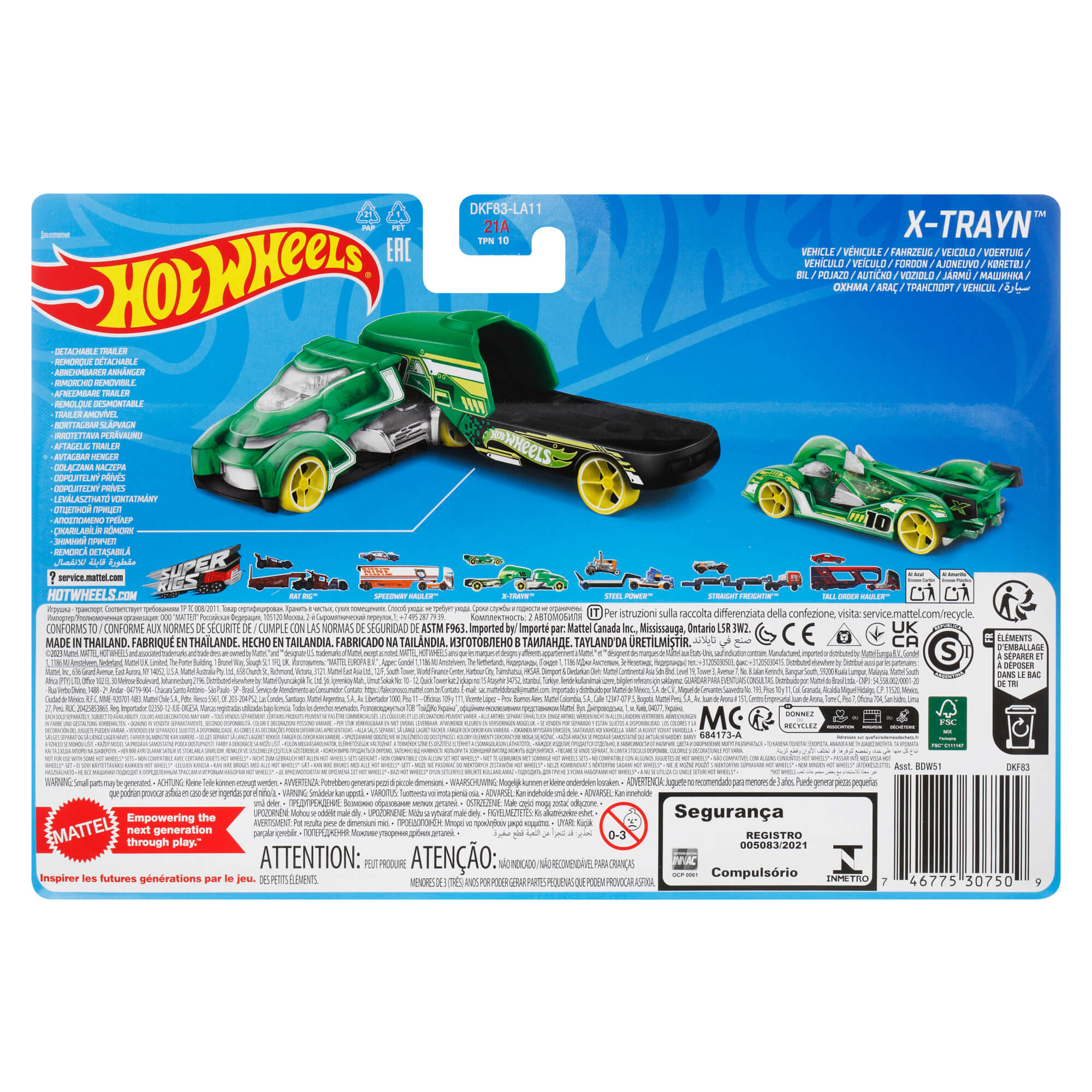 Back of the package for the Hot Wheels Super Rigs X-Trayn 1:64 Scale Diecast Vehicle Set