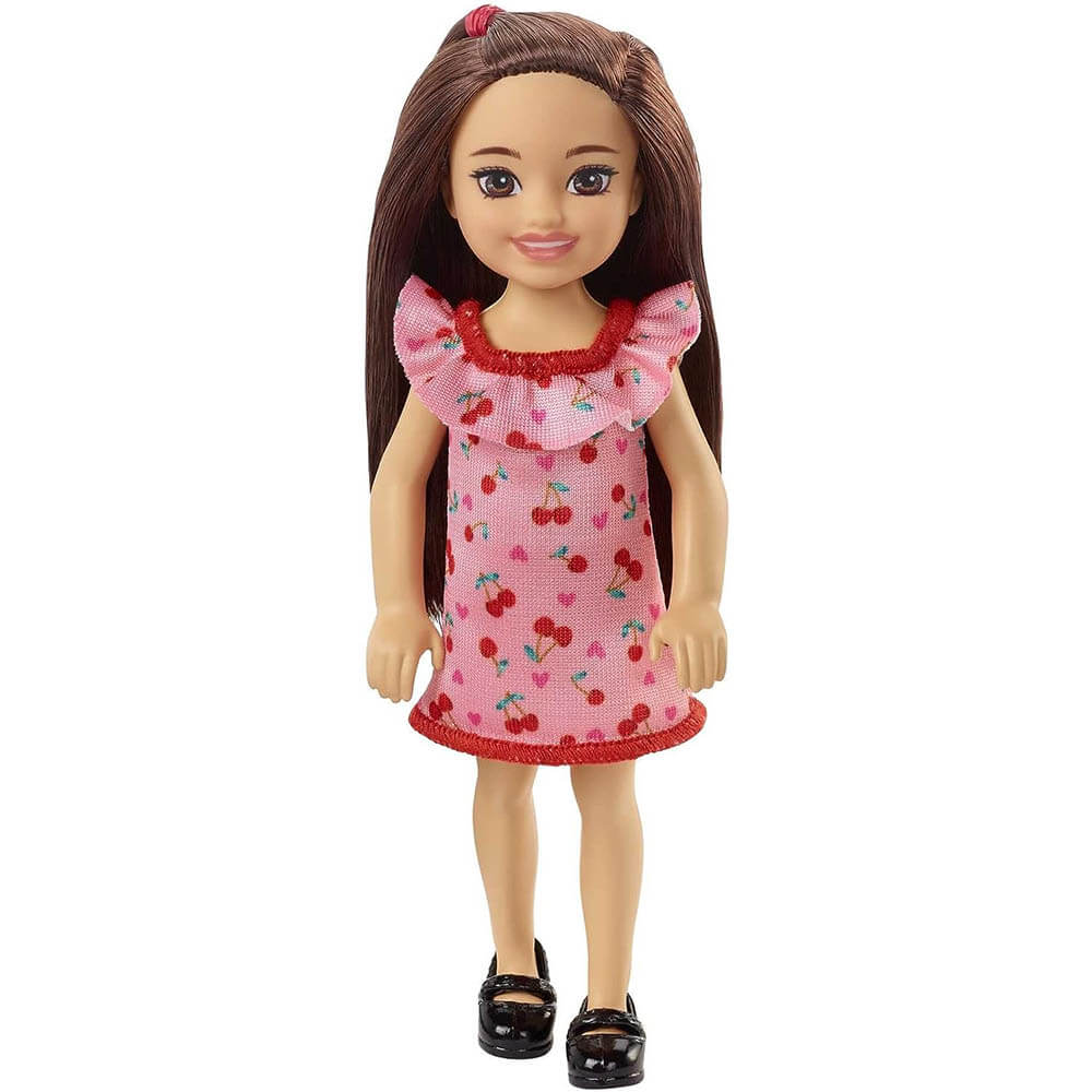 Barbie Chelsea Brunette Doll in Cherry-Print Dress