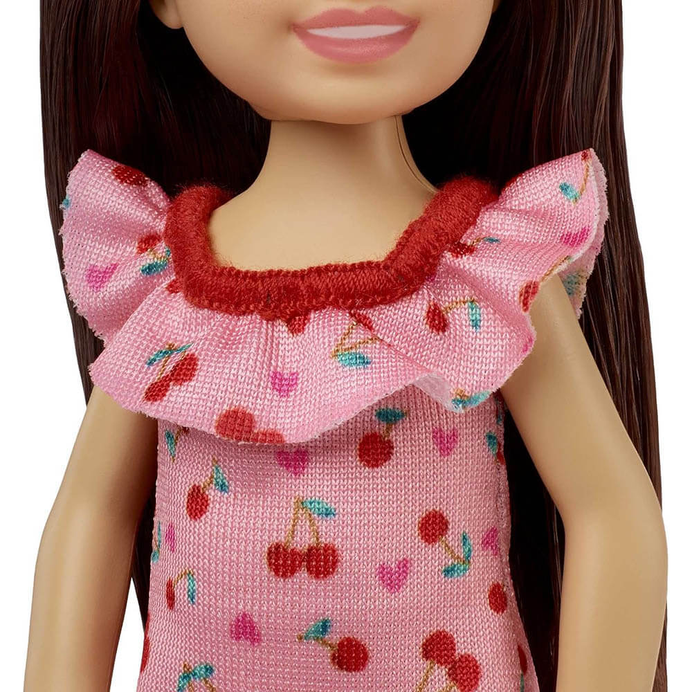 Barbie Chelsea Brunette Doll in Cherry-Print Dress