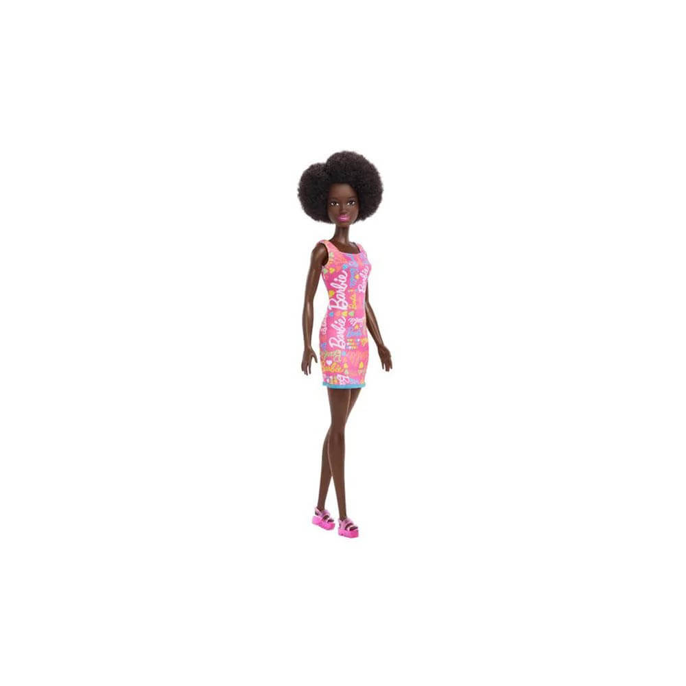 Barbie Doll Wearing Pink Barbie Print Dress