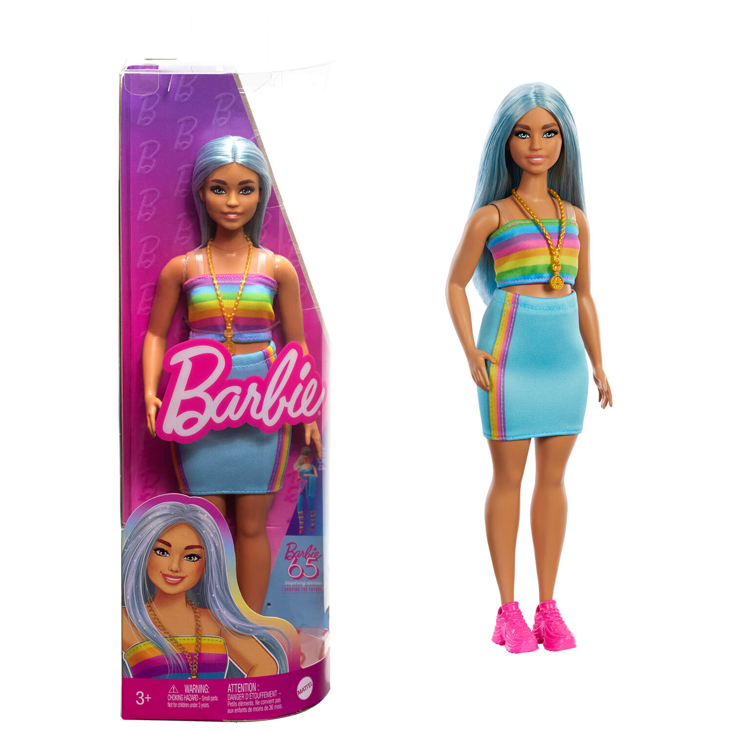 Barbie Fashionistas Doll with Blue Hair & Rainbow Top #218