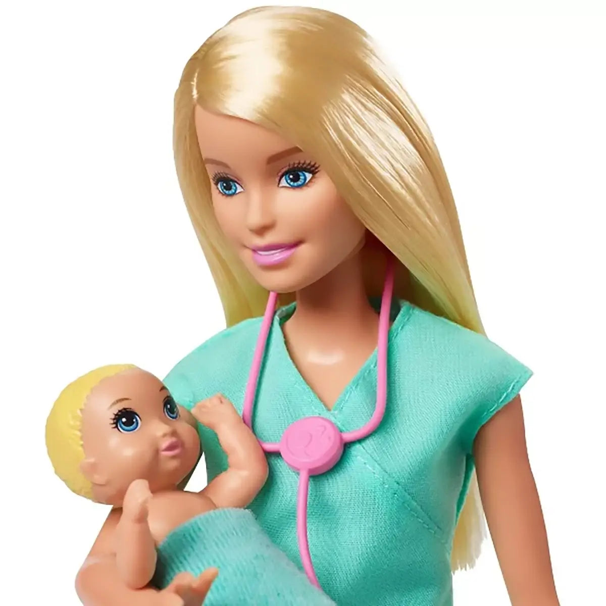 Barbie You Can Do Anything Baby Doctor closeup of Barbie with Baby