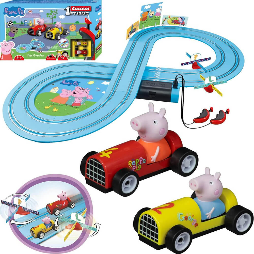 Carrera FIRST Peppa Pig Kids GranPrix 1:50 Scale Slot Car Racing Set and box