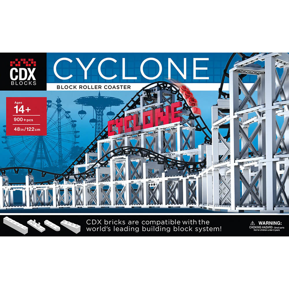 Front of the CDX Blocks The Cyclone Roller Coaster 900 Piece Building Kit package.