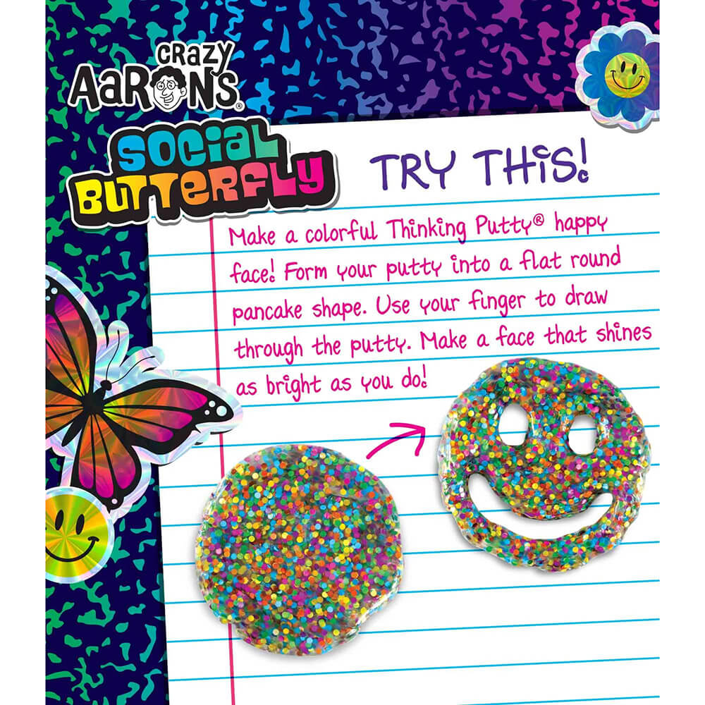 Social Butterfly try this page, it explains what you can do with your Crazy Aaron's Trendsetters Social Butterfly Thinking Putty 4