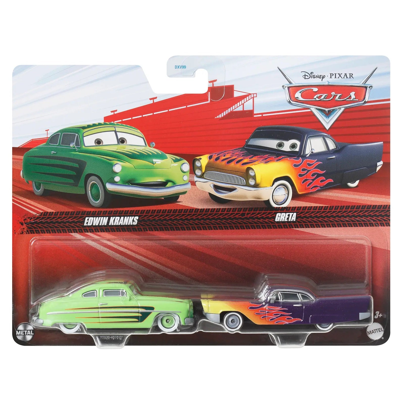 Disney and Pixar Cars Edwin Kranks and Greta 2-Pack packaging