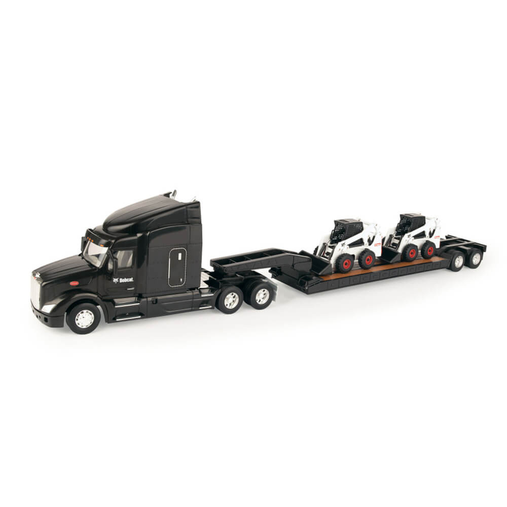 ERTL 1:32 Peterbilt Semi with Lowboy Trailer and 2 Bobcat S450 Die-Cast Skid Steers