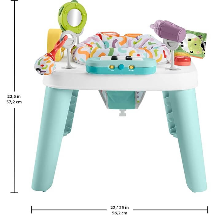 Size chart for the Fisher-Price 3-in-1 Hit Wonder Activity Center