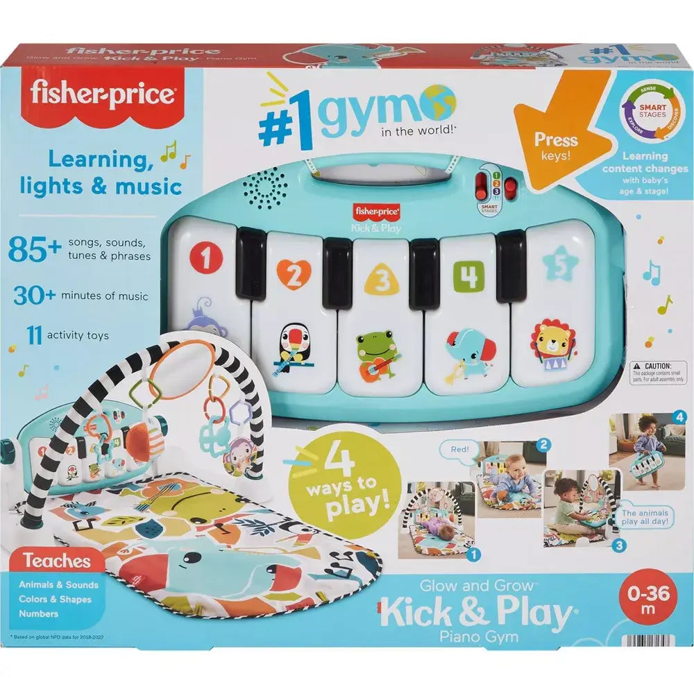 Fisher-Price Glow and Grow Kick & Play Piano Gym (Blue) Package