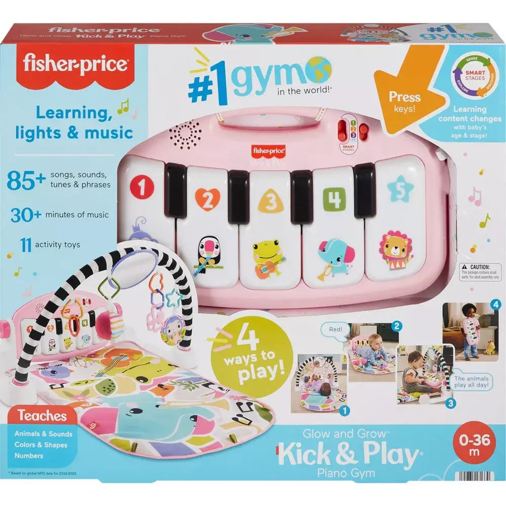 Package for the Fisher-Price Glow and Grow Kick & Play Piano Gym (Pink)