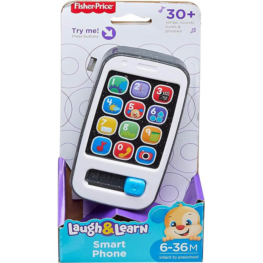 Packaging image of Fisher-Price Laugh & Learn Smart Phone Electronic Baby Learning Toy With Lights & Sounds, Gray