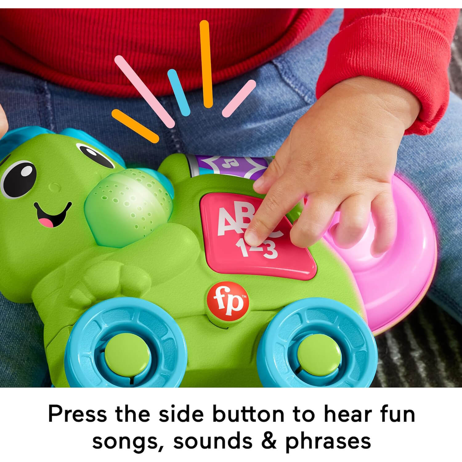 Fisher-Price Link Squad Crawl ‘n Colors Chameleon Baby Learning Toy button to hear songs, sounds and phrases