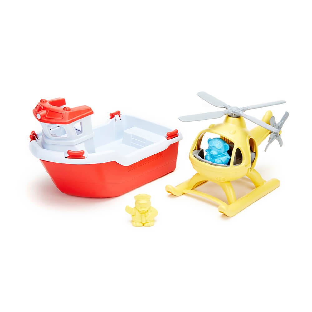 Green Toys Rescue Boat with Helicopter