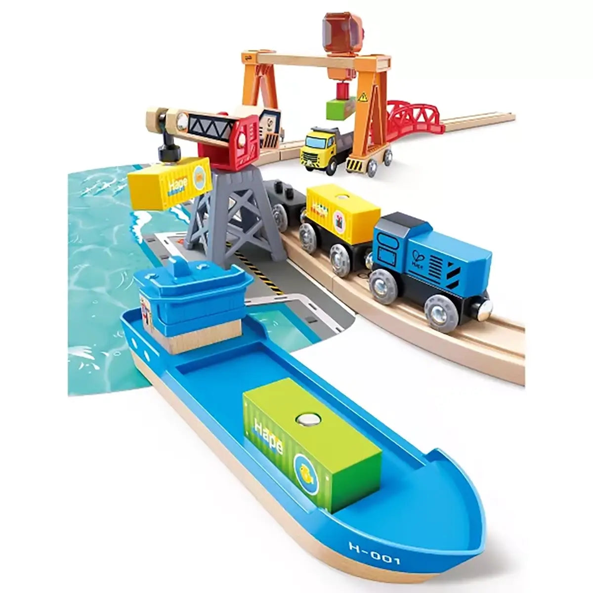 Hape Railway Lift and Load Harbor Set boat 