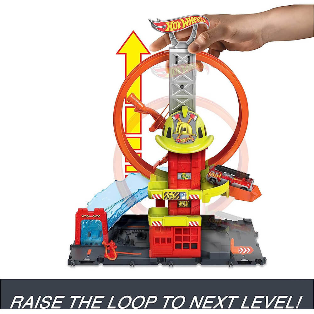 Raise the loop to the next level of the Hot Wheels City Super Loop Fire Station