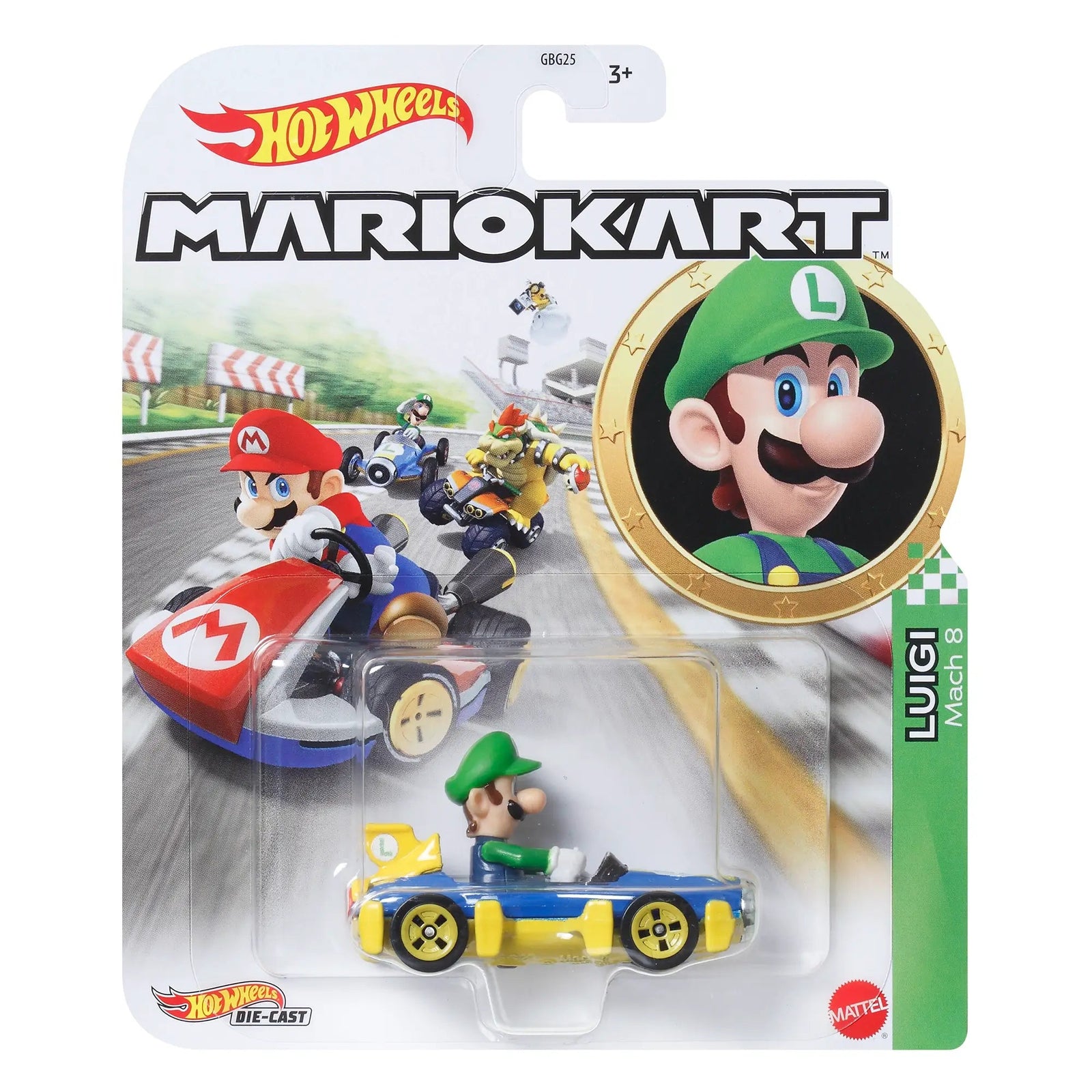 Hot Wheels Mario Kart Luigi Mach 8 Vehicle package