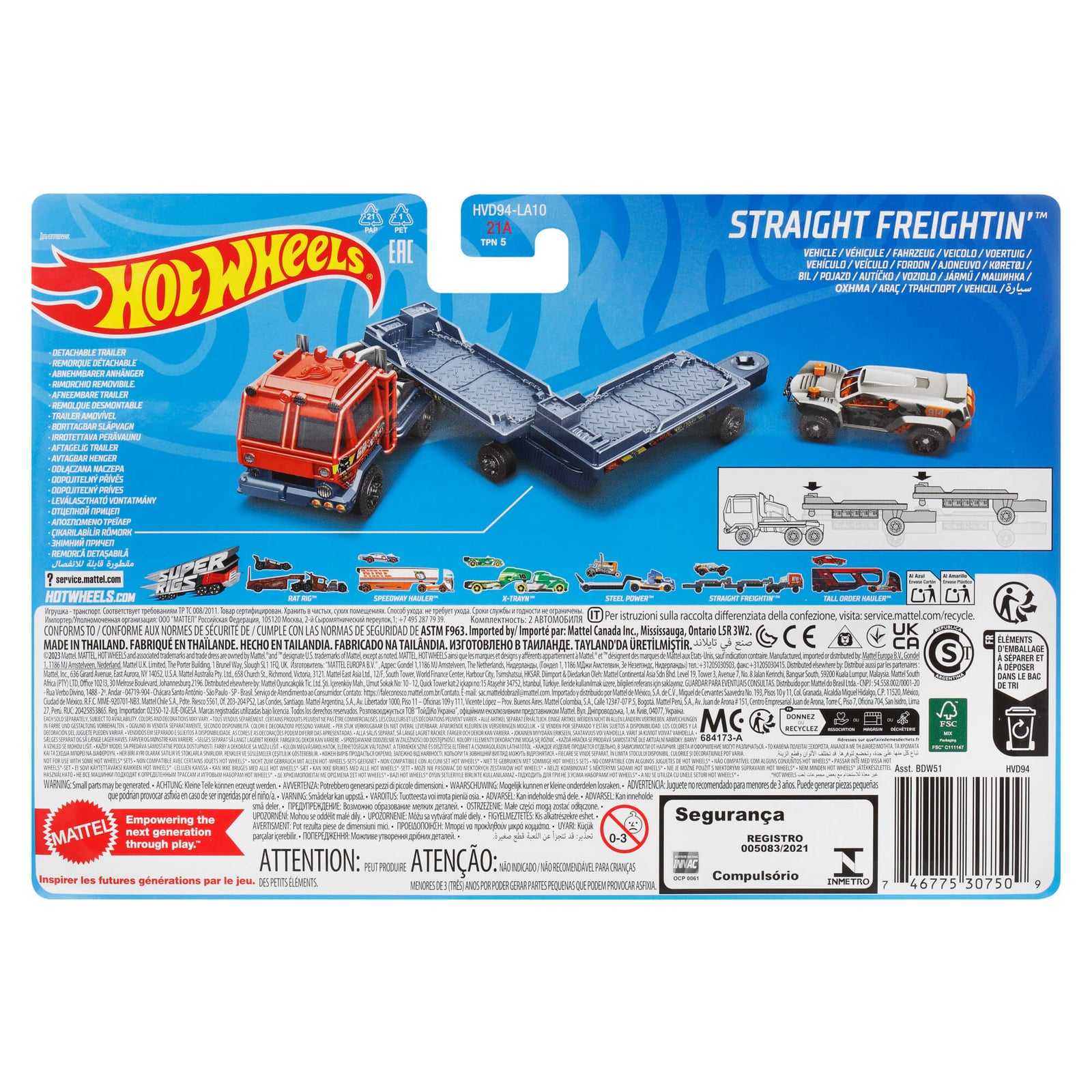 Back of the package for the Hot Wheels Super Rigs Straight Freightin' 1:64 Scale Diecast Vehicle Set