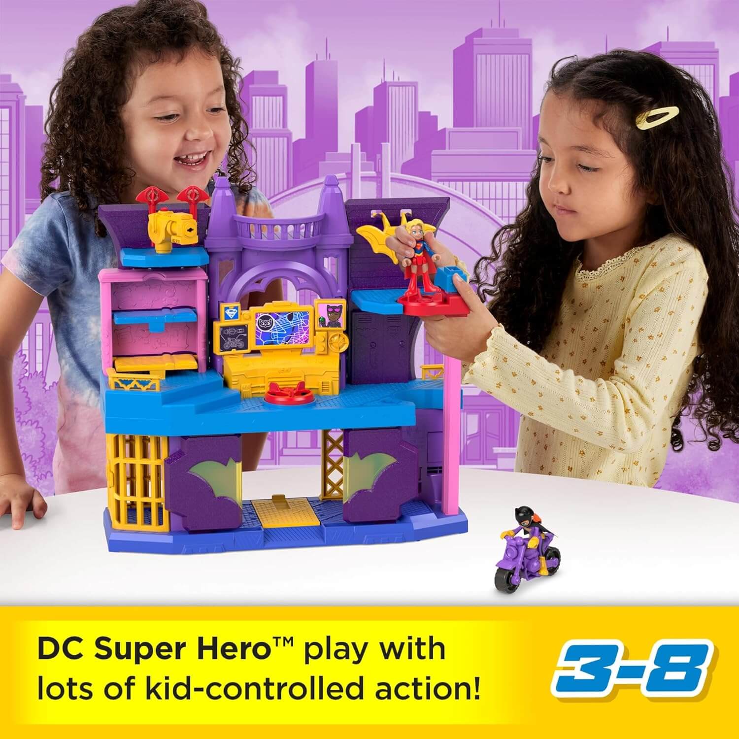 Imaginext DC Super Friends Batgirl Hero Hideout Playset with two kids playing