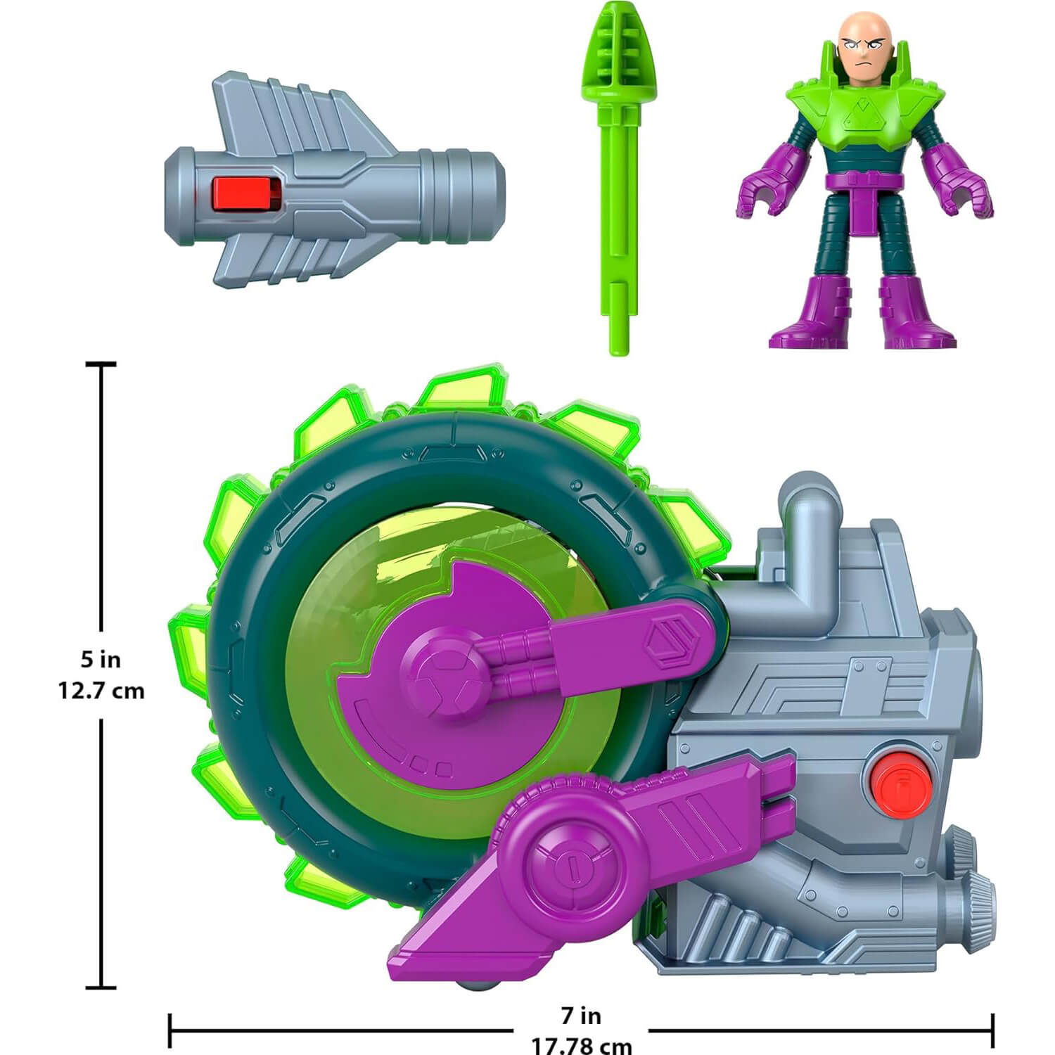 Imaginext DC Super Friends Lex Luthor Spinning Saw Vehicle & Figure Set measurements