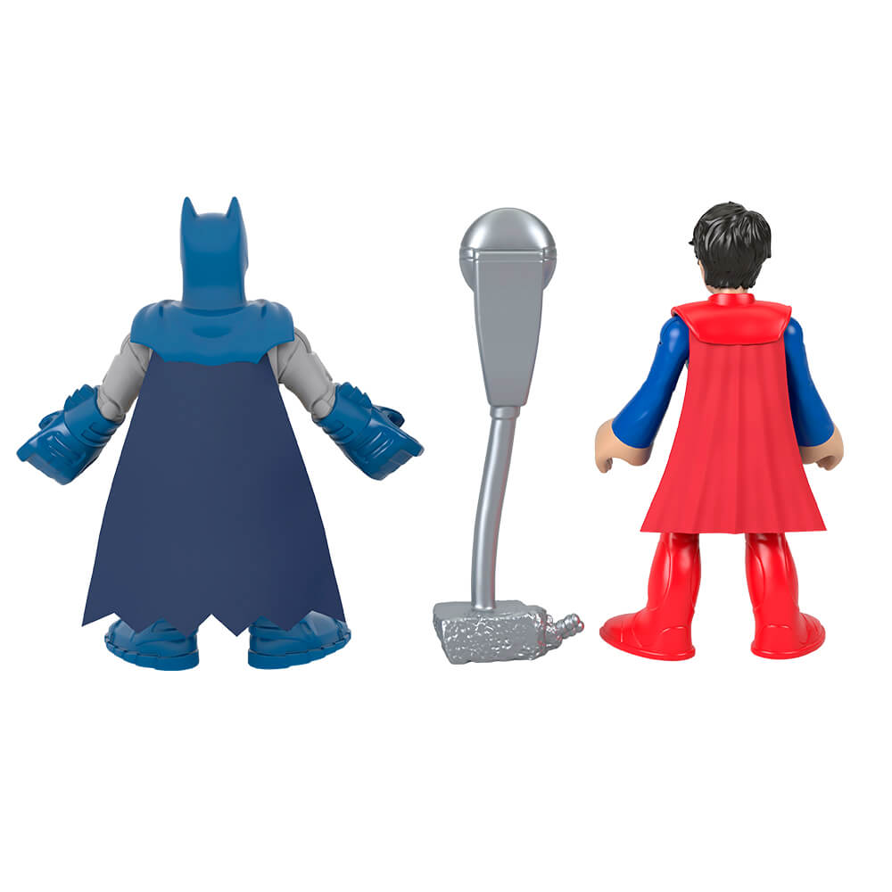 Back of Imaginext Superman and Batman figures