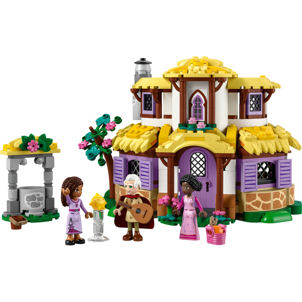 Main image together with the contents of LEGO® Disney Princess Wish Asha's Cottage 509 Piece Building Set