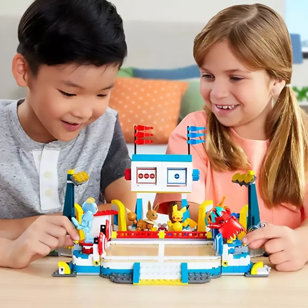 MEGA Pokemon Adventure Builder Stadium Building Set with kids playing