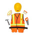 The Melissa and Doug Construction Worker Role Play Costume Set includes costume, hammer, saw, hard-hat, and goggles