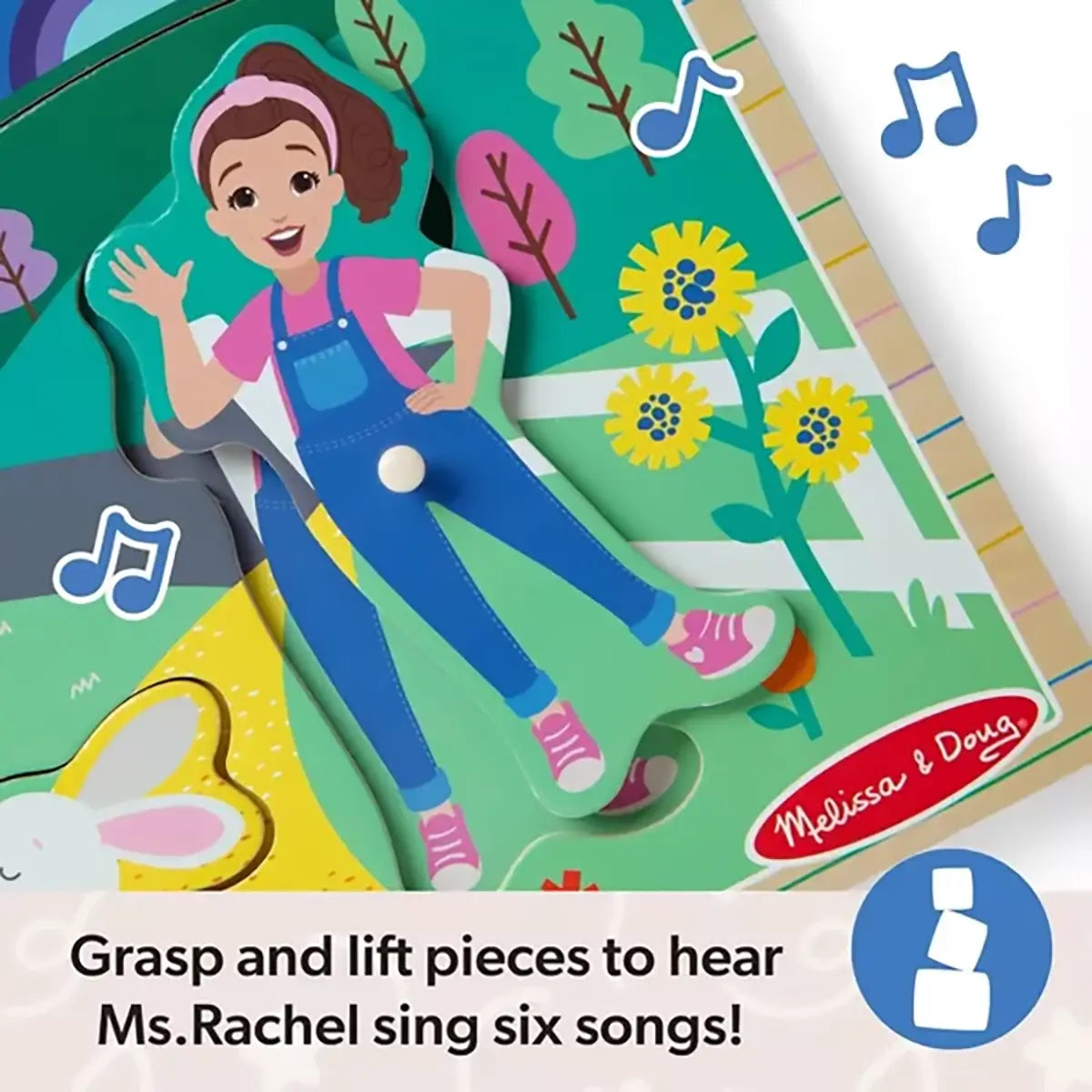 Melissa and Doug Ms. Rachel 6 Piece Wooden Song Puzzle sings Ms. Rachel songs as you lift pieces