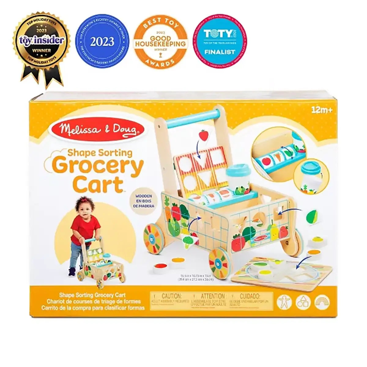 Melissa and Doug Wooden Shape Sorting Grocery Cart package