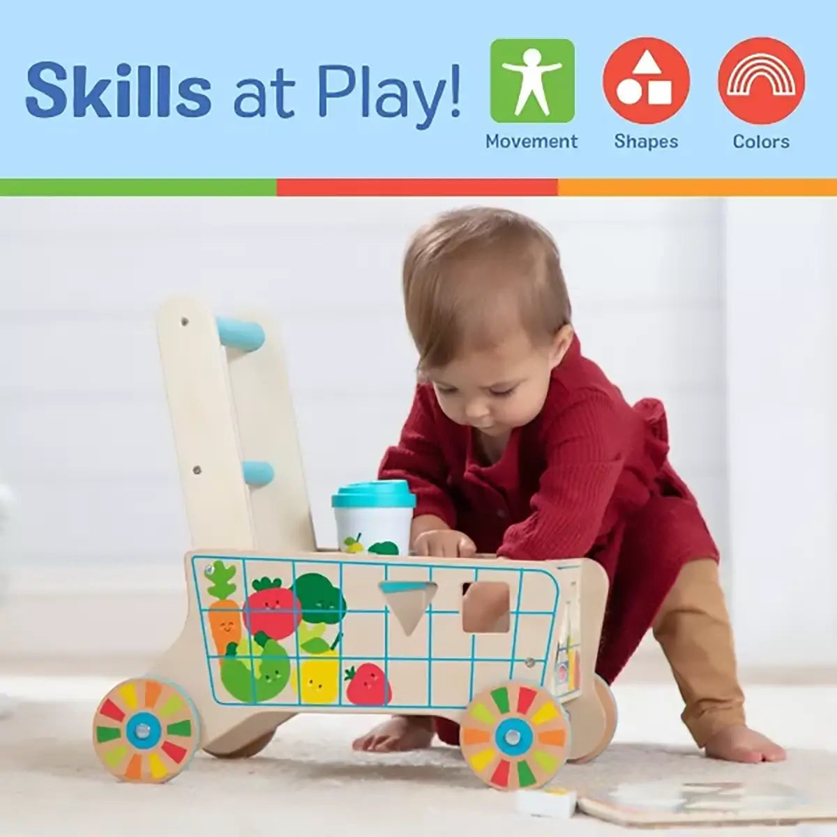 Melissa and Doug Wooden Shape Sorting Grocery Cart skills at play