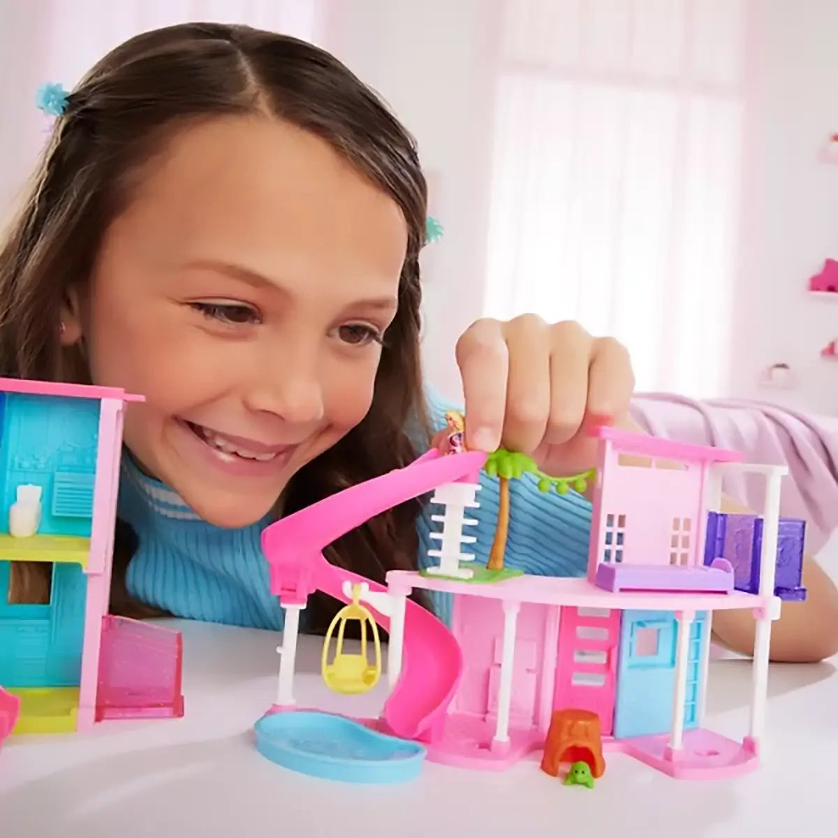 Mini Barbie Land House Pink Spiral Slide girl playing