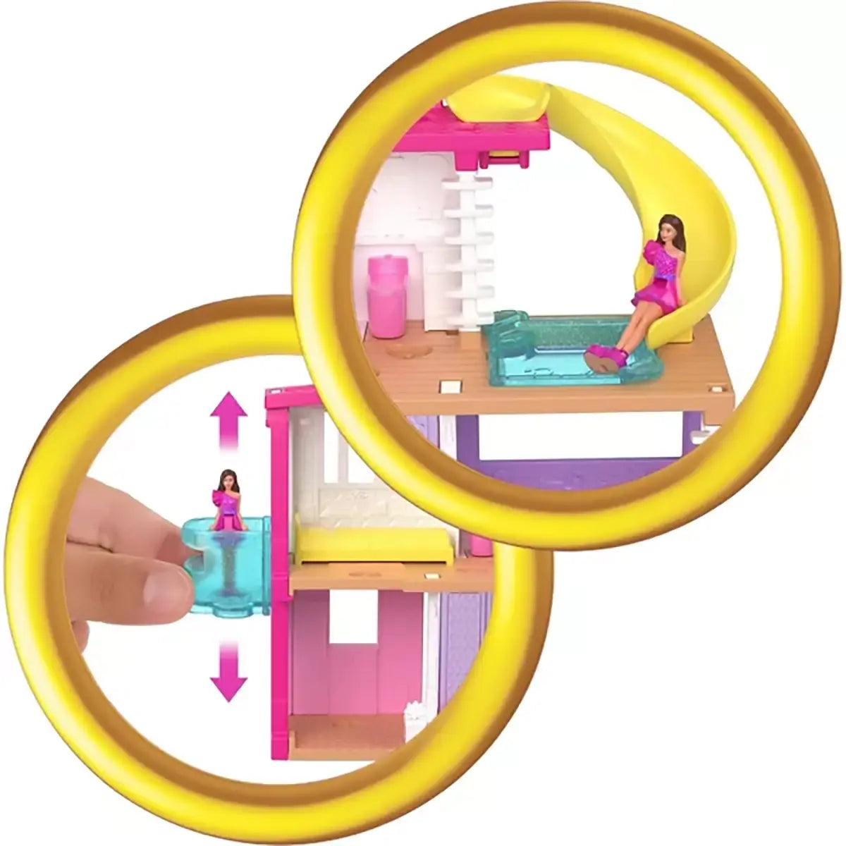 Mini Barbie Land House Yellow Water slide elevator and slide