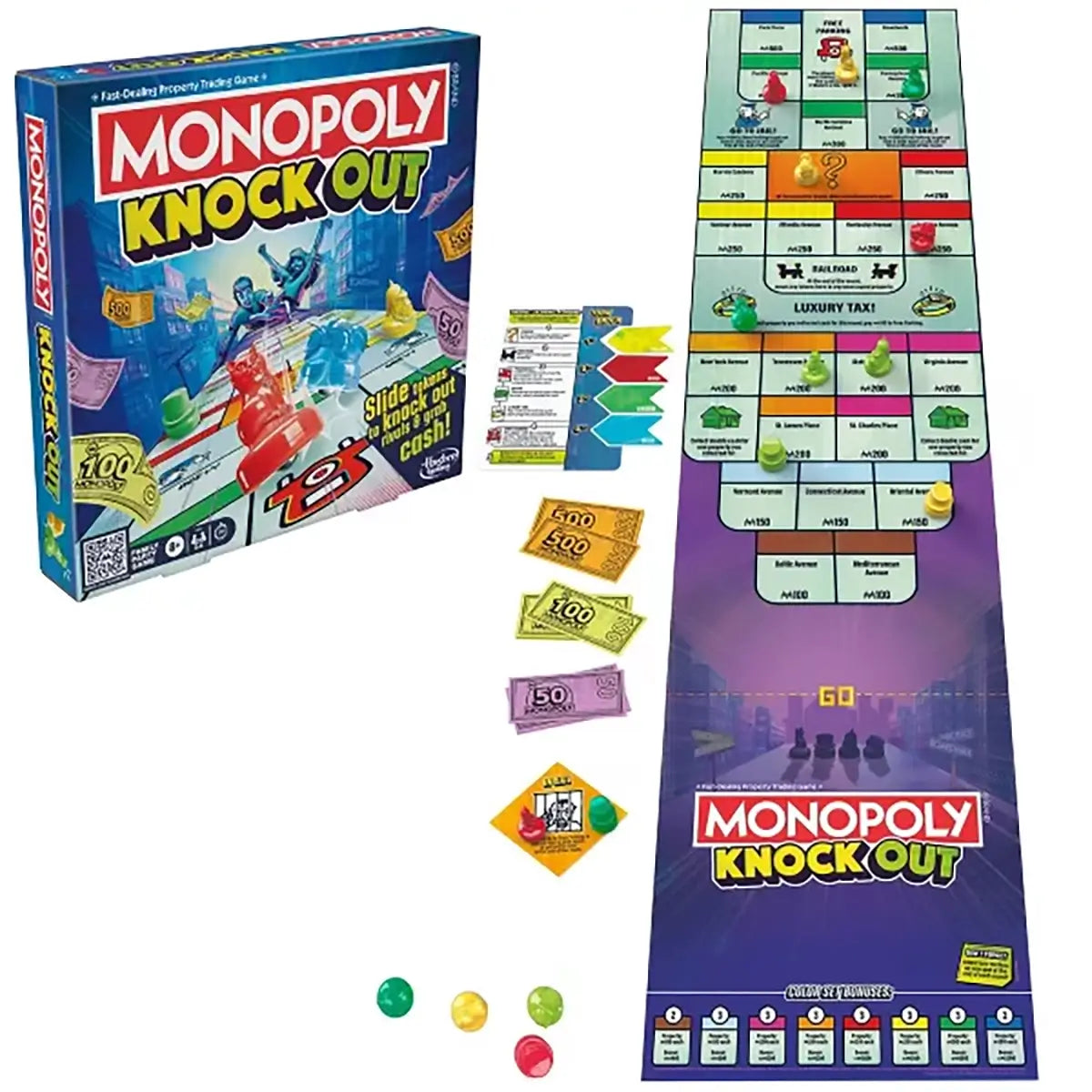 Monopoly Knockout Family Party Board Game box and pieces included