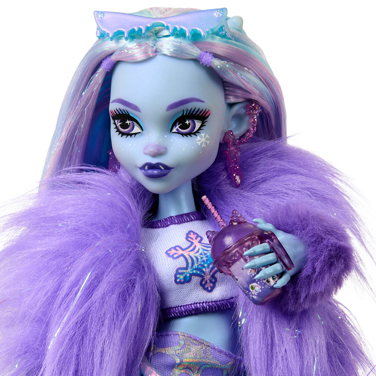 Closeup of the Monster High Abbey Bominable Yeti Fashion Doll With Accessories