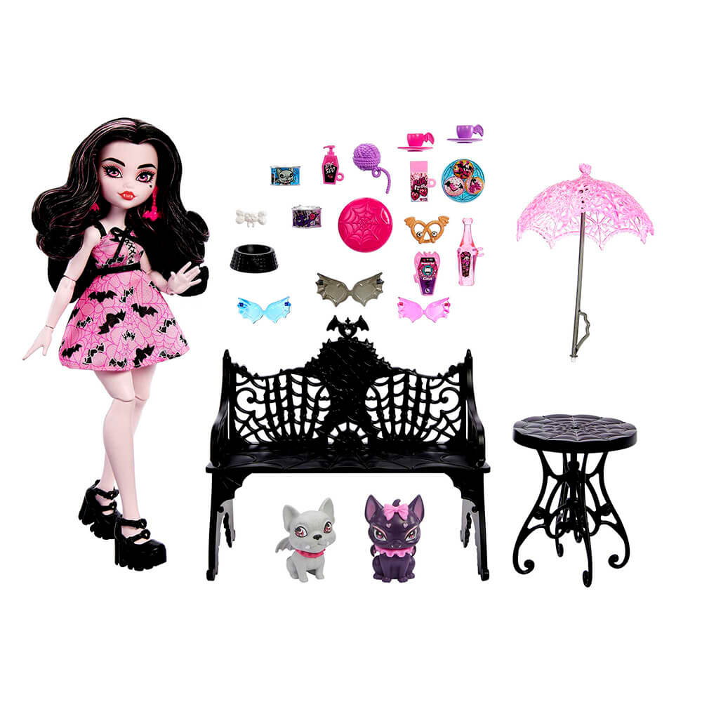 What is included with the Monster High Draculaura Bite in the Park Doll and Playset