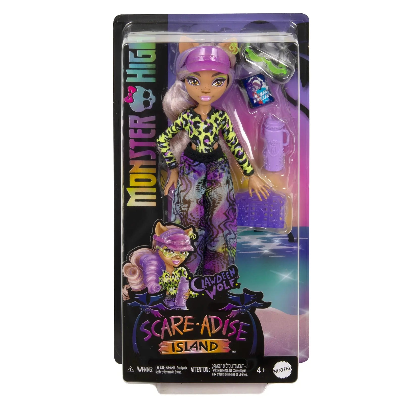 Monster High Scare-Adise Island Clawdeen Wolf Fashion Doll with Swimsuit and Accessories packaging