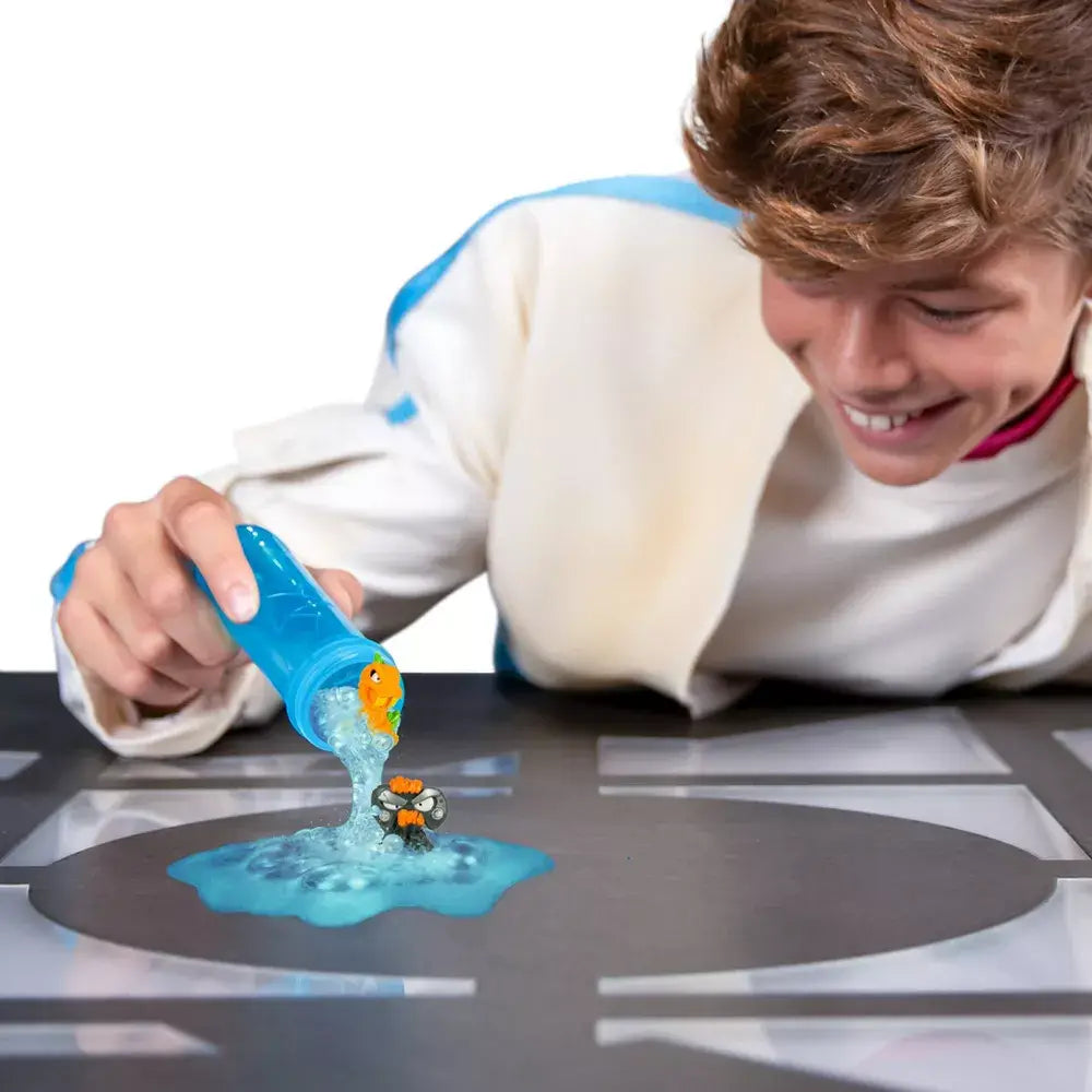 Boy performing experiment to discover his collectible swarms.