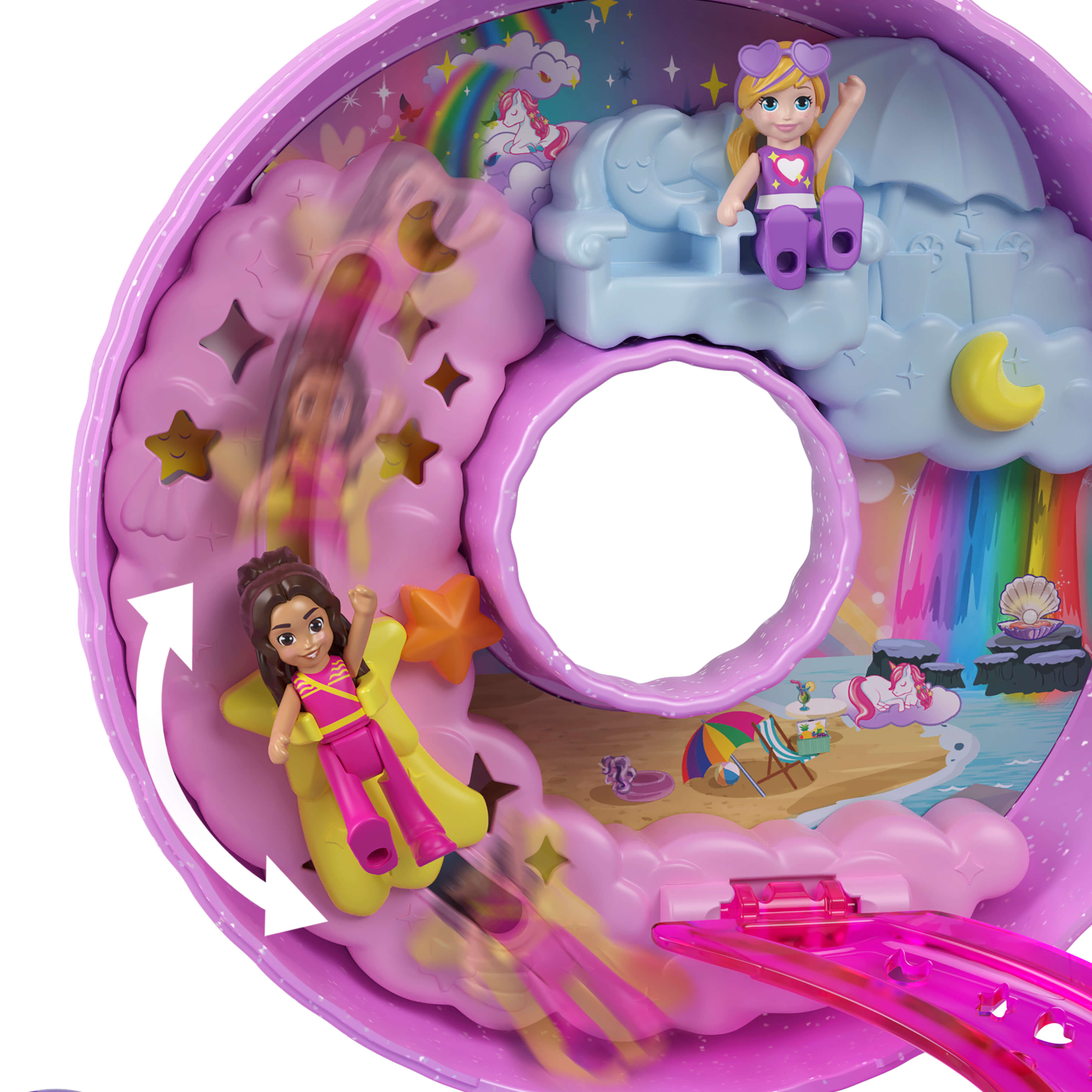 Polly Pocket Sparkle Cove Adventure Unicorn Floatie Compact Playset moving