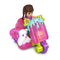 Polly Pocket and polar bear riding in a 3-wheel scooter.