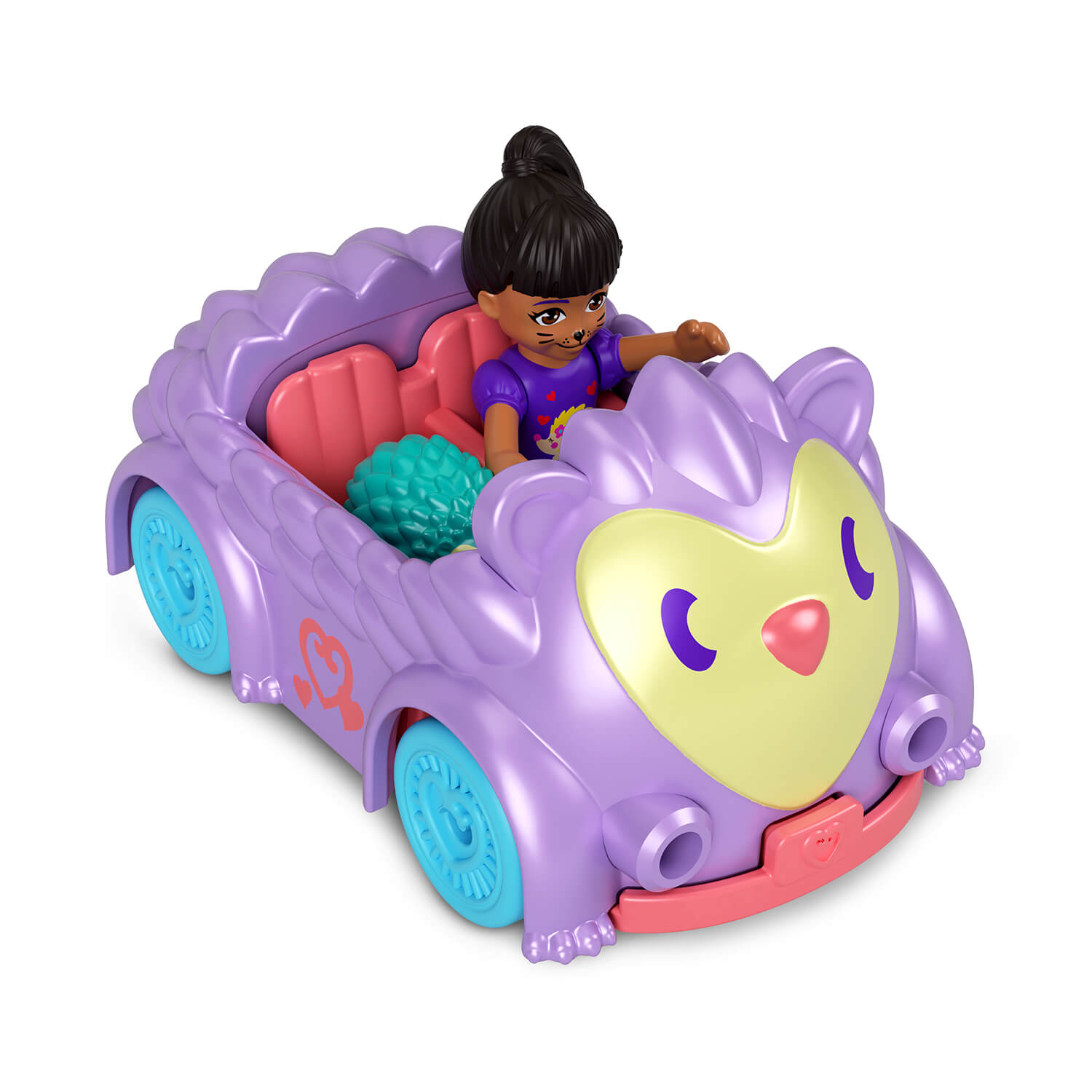 Polly Pocket and Hedgehog riding in the convertible