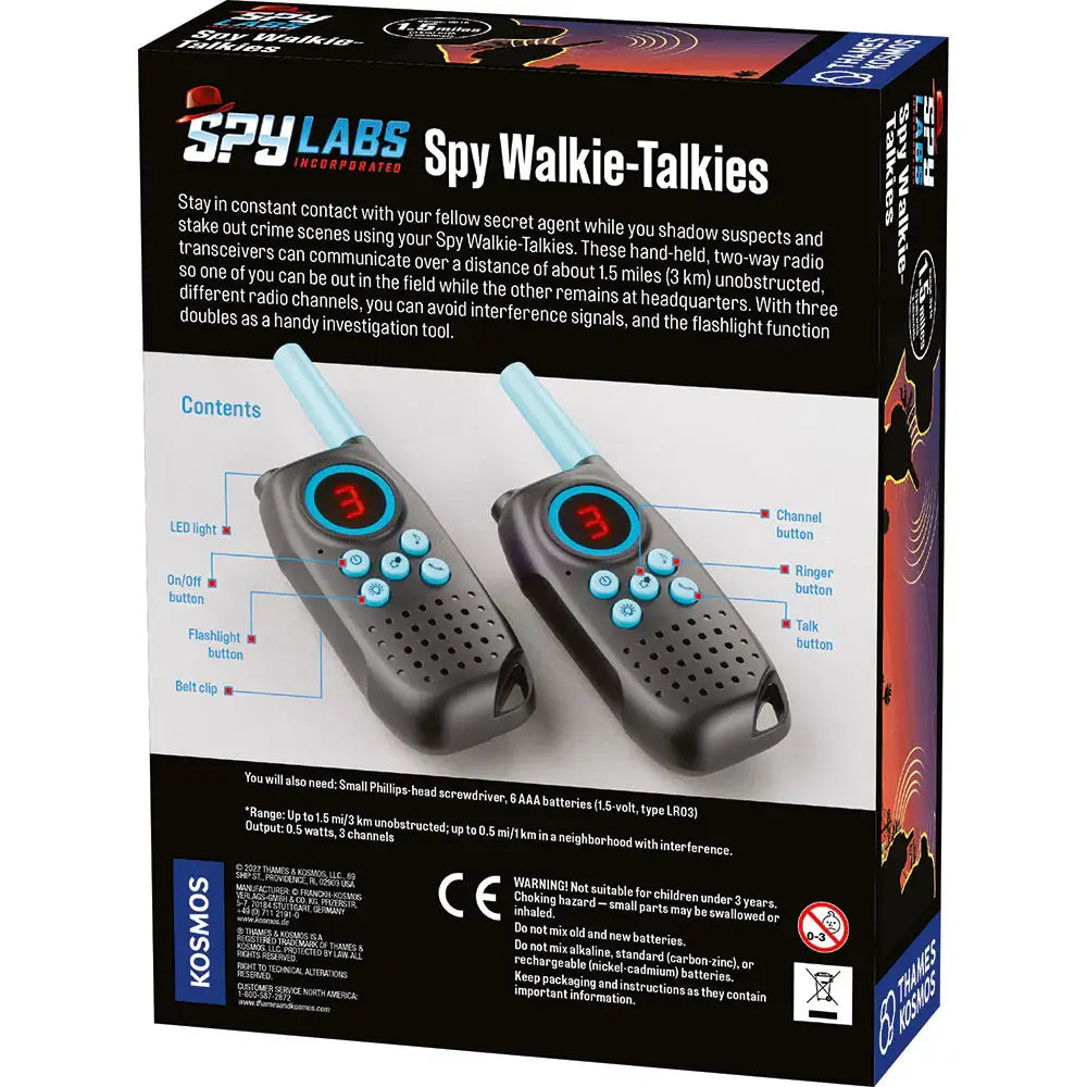 Back of the Spy Labs Spy Walkie Talkies package