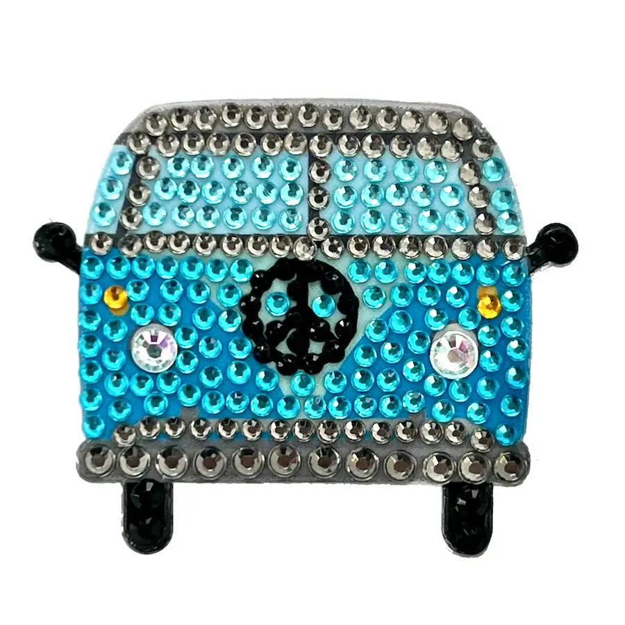 StickerBeans Blue Hippie Van Rhinestone Sticker