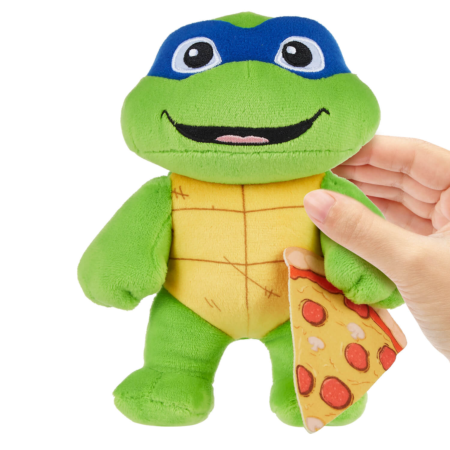 Teenage Mutant Ninja Turtles Mutant Mayhem Turtle Tot Leonardo Plush being held in-hand