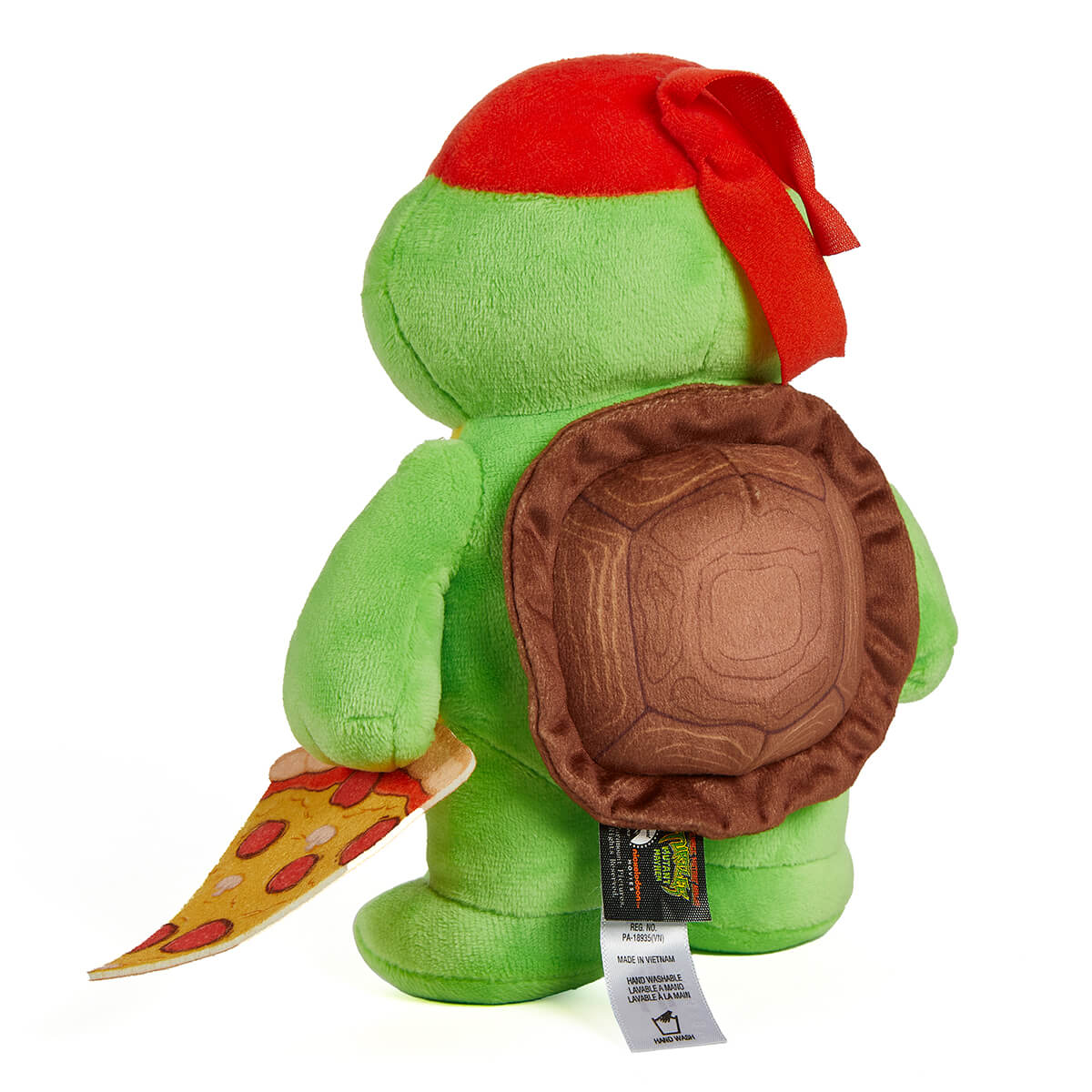 Back view of the Teenage Mutant Ninja Turtles Mutant Mayhem Turtle Tot Raphael Plush