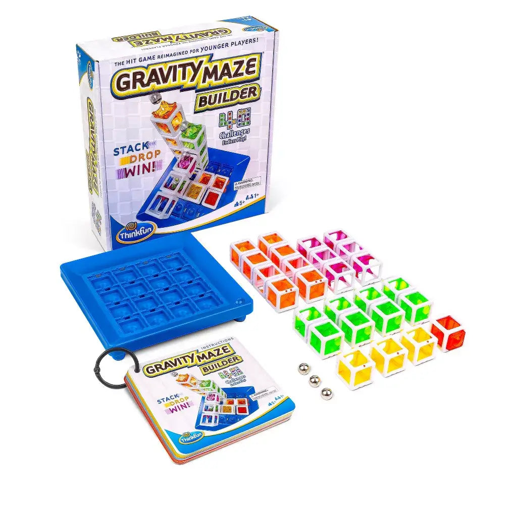 ThinkFun Gravity Maze Run Marble Run Game with box in background