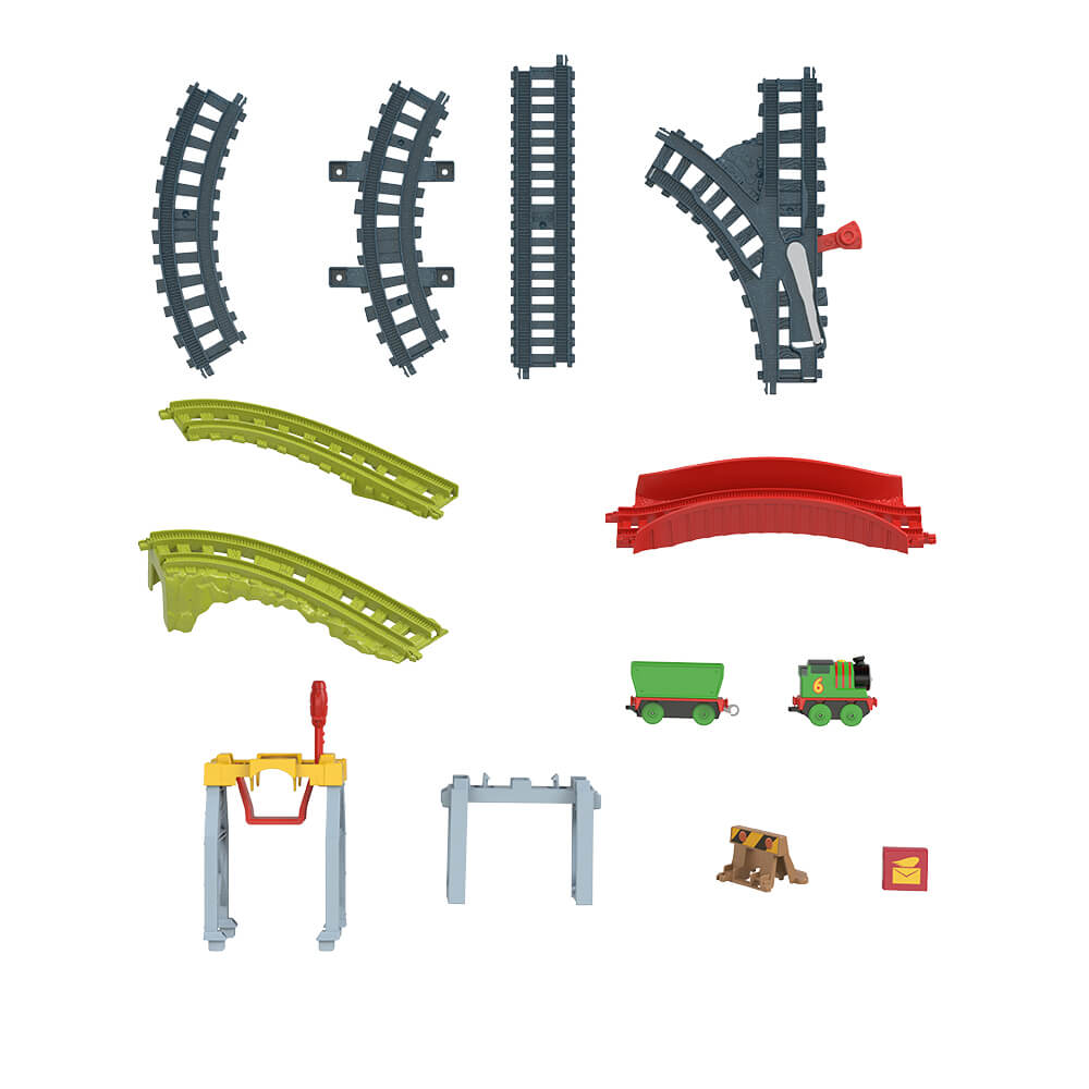 Included pieces for the Thomas and Friends Percy's up and Over Cargo Drop Playset