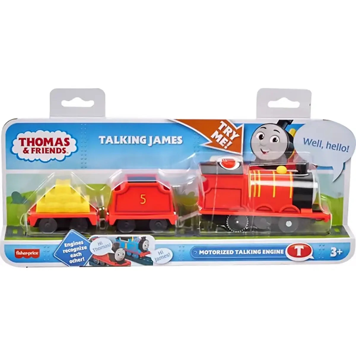 Thomas & Friends Talking James Toy Train Motorized Engine with Phrases & Sounds package